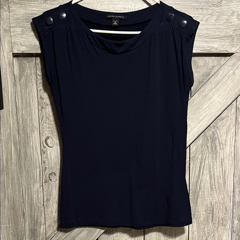 Banana Republic Navy Blouse with Shoulder Buttons